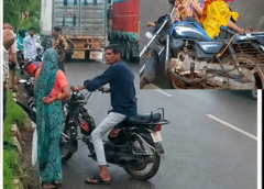 भाटखेड़ा फंटा पर कंटेनर की चपेट में आने से बाइक सवार महिला की दुखद मौत 